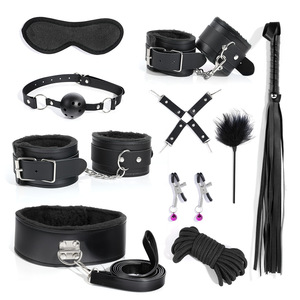 Set di manette fetish per coppie, set di 10 pezzi per restraints <span class=keywords><strong>BDSM</strong></span>, accessori bondage in pelle, giocattoli in pelle. - Product Image 4