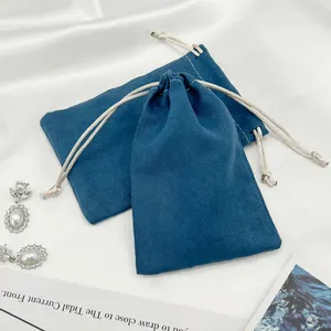 Custom 9*13cm Navy Blue Drawstring Velvet Pouches Bags with Gold Stamping Logo