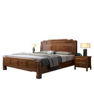 उच्च गुणवत्ता वाले ठोस लकड़ी के बिस्तर किंग साइज भूरे प्राचीन रंग के शीशे के साथ - प्राचीन लकड़ी के फर्नीचर हस्तनिर्मित निर्माण