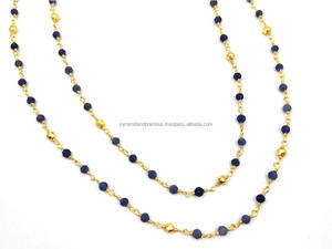 Cadena con cuentas de piedras preciosas de zafiro azul y pirita dorada - Product Image 2