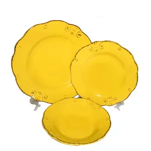 Unbreakable gold color ceramic dinnerware plate sets casual colorful stoneware plate dishes dinnerware