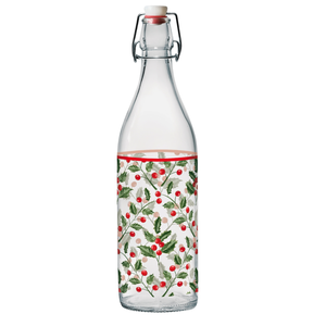 Botella de vidrio transparente LORY de 1 litro con decoración de visco y tapa - Product Image 1