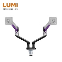 LUMI Dual Monitor Desk Mounts Premium Double VESA Aluminium Swivel Spring-Assisted Monitor Arm Stand for 32 Inch Computer Screen
