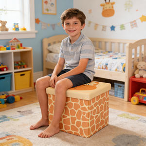 Tabouret de rangement en forme de <span class=keywords><strong>girafe</strong></span> mignon avec siège rembourré doux, tabouret pour enfants, tabouret en éponge et polyester pour salon et chambre à coucher - Product Image 2