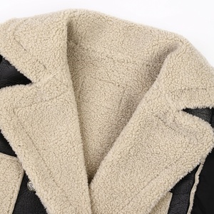 Chaqueta de cuero de cordero integrada de piel nueva de invierno, Chaqueta corta de Collage de comparación de colores para mujer - Product Image 4