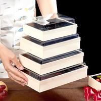 Boîte à sushi jetable en bois pour la restauration, emballage alimentaire pour snacks et biscuits, avec design artisanal en plastique, commande personnalisée acceptée