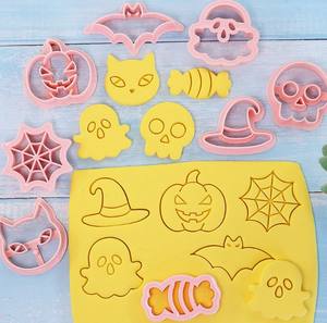 8 pièces/ensemble <span class=keywords><strong>Emporte</strong></span>-pièces à thème <span class=keywords><strong>Halloween</strong></span> en plastique, moules à biscuits 3D en forme de dessin animé, moule à biscuits <span class=keywords><strong>citrouille</strong></span> sorcier, tampon à biscuits - Product Image 3