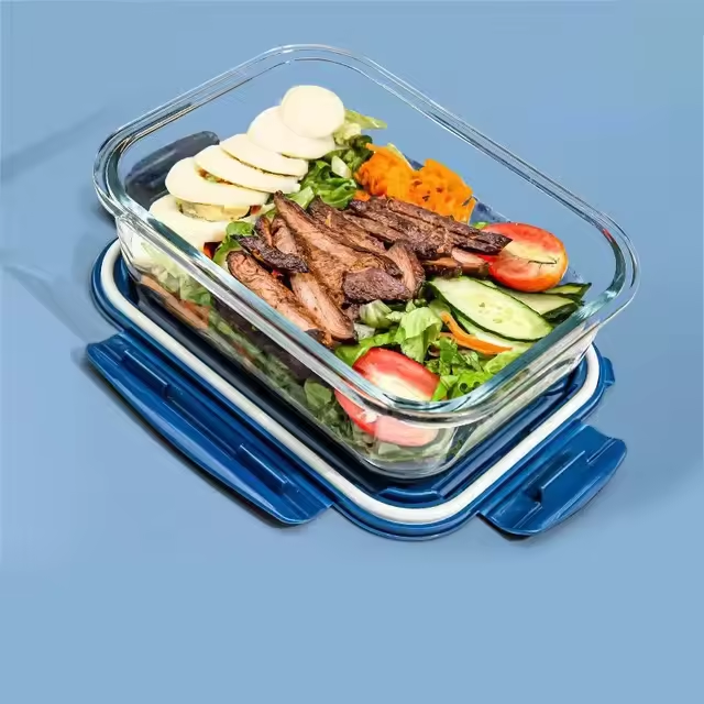Deep Blue Hot Sales Glass Food Storage Containers with PP Lids Customized Logo Bento Lunch Box Fresh-keeping Bowl view 3