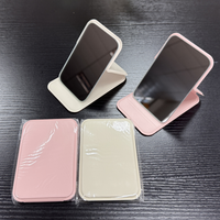 Miroir de Maquillage Mini Carré Pliable en Cuir PU Rose de Voyage, de Marque Personnalisée Fabricant, Miroir de Poche Petits Espejos