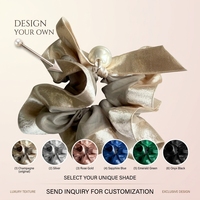 Serre-tête personnalisable de style élégant pour fête, avec nœud en dentelle et satin, perles, couleur champagne doré, fait main, élastique