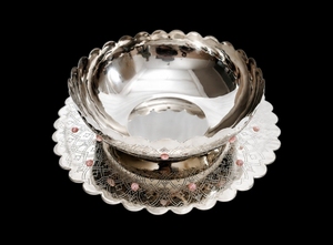 Assiette carrée en métal poli avec bols, design classique, passe au lave-vaisselle, vaisselle et assiettes pour mariage - Product Image 2