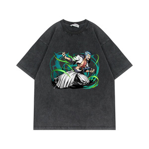 Camisetas Personalizadas de 700 Diseños, Fabricantes de Camisetas de Algodón Negro Grueso con Lavado Ácido, Estilo Vintage, Camiseta de Anime BLEACH para Hombre - Product Image 4