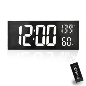 16 Inch Large LED Digital Wall Clock with Remote Control, Adjustable Brightness with Indoor Temperature Humidity Display