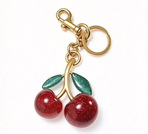 Llavero de mosquetón de resina roja con cereza, cristal de cuarzo, bonito y versátil, colgante para bolso, regalo de cumpleaños, llavero de cereza doble con purpurina roja. - Product Image 6