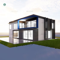 Maison préfabriquée à deux étages, 3 chambres, 4 salles de bain, maison de luxe à toit plat avec garage et espace de stationnement