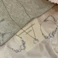 Conjunto de Collar y Pulsera con Colgante de Gatito de Circonio, Estilo Y2K, Chapado en Plata Antigua, Joyería con Dije de Gato de Dibujos Animados para Adolescentes y Bodas