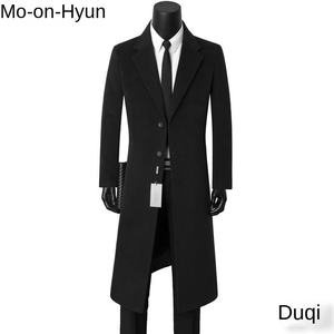 Осенне-зимнее мужское длинное шерстяное пальто средней длины, деловая Повседневная Теплая мужская пуховая куртка с подогревом - Product Image 2