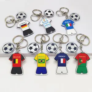 Hot Selling Auf Lager Benutzer definierte Metall Acryl doppelseitig bedruckte Fußball Fußball Country Flag Sport fans Schlüssel bund Schlüssel ring