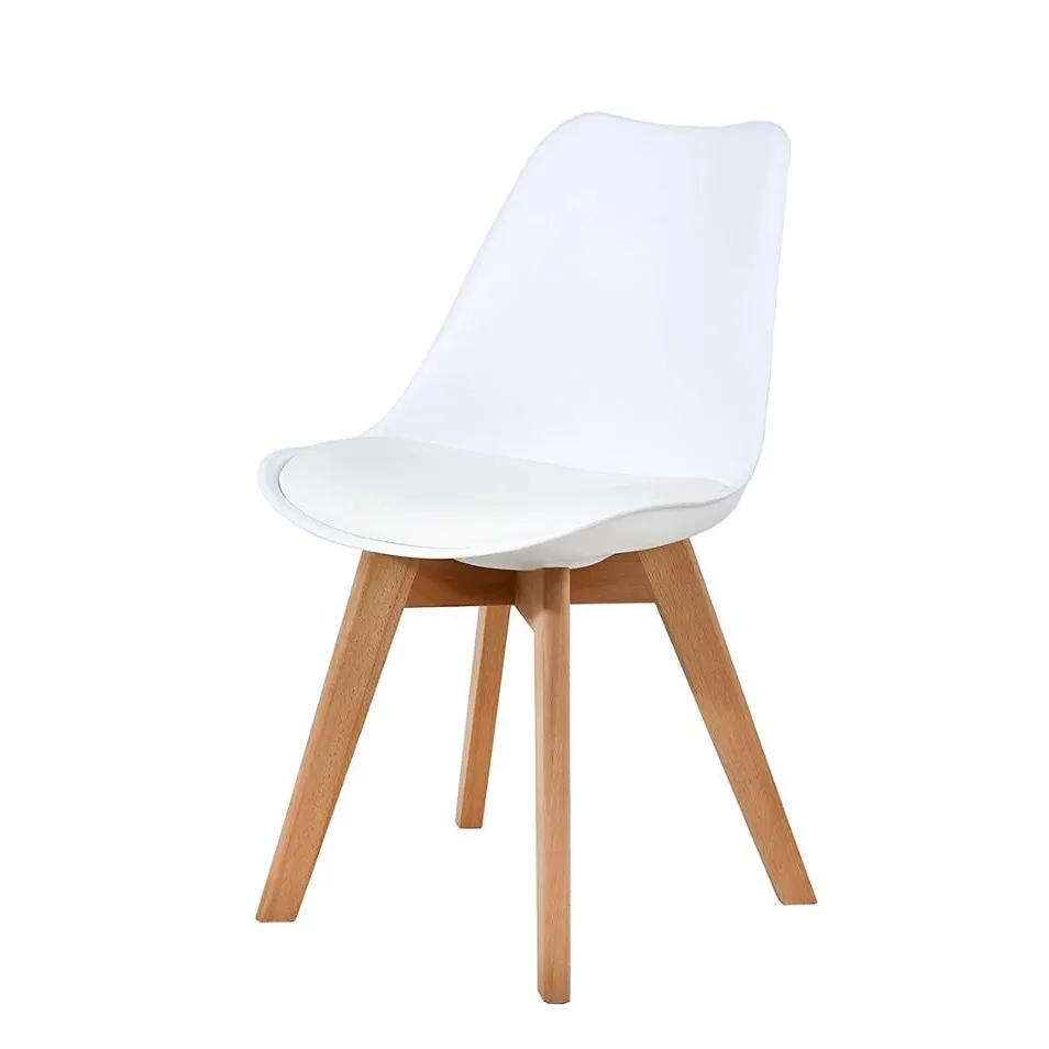 Langfang Modern Elegant Dinning Room Kitchen Pp Tulip Chair Nordic Design White Plastic Pu Cushion Dining Chair With Wooden Leg
