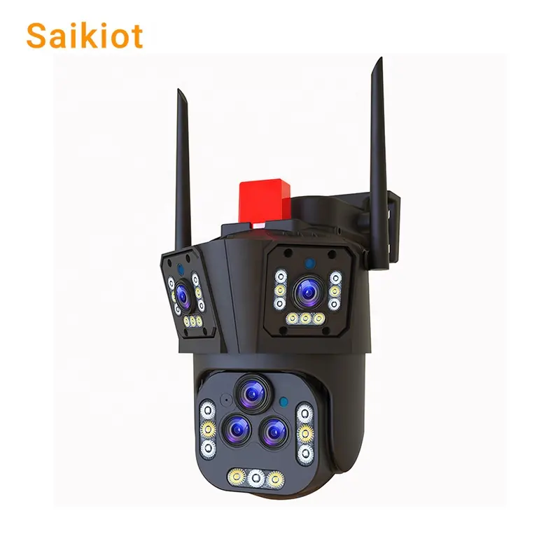 Saikiot kamera WIFI luar ruangan, 20MP 8K 20X Zoom 5 lensa 360 derajat tampilan tahan air Alarm WIFI nirkabel keamanan rumah PTZ WIFI