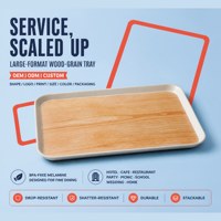 Plateau de service personnalisé OEM ODM en mélamine imitation bois clair, grand plateau de service, plateau à collations pour fête, résistant aux chocs, durable