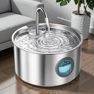 Multi-layer Filtration 304 Stainless Steel 3.2L Charge Modern Solid Dog Cat Water Fountain Circular Water-Level Window for Small - Product Image 1