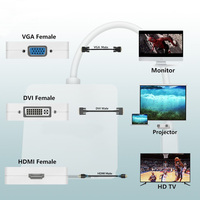 Adaptateur Mini DP vers HDMI DVI VGA 3 en 1 Hub Mini DP Adaptateur vidéo 1080P Convertisseur pour Imac Apple Pro Air (Blanc)