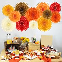 Éventails en papier rouge orangé, décorations de fête d'automne, fleurs en papier de soie pour anniversaire, baby shower, automne, Thanksgiving, décoration murale