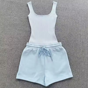 Body da <span class=keywords><strong>donna</strong></span> personalizzato in fabbrica Set <span class=keywords><strong>corti</strong></span> gilet sportivo con collo quadrato personalizzato <span class=keywords><strong>pantaloni</strong></span> da Jogger con coulisse da <span class=keywords><strong>donna</strong></span> Set da Jogger 2 pezzi - Product Image 4