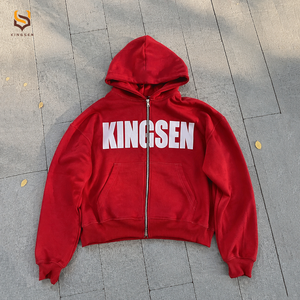 High Quality French Terry 500 Gsm Cotton Print Hoodie Oversize Streetwear Vintage Patch Embroidery Plain Boxy <b>Zip</b> up Hoodies - Product Image 1