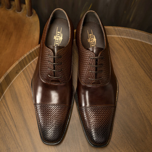 Zapatos Oxford de Vestir para Hombre, de Cuero Genuino Marrón, con Punta Puntiaguda, Cordones, Diseño Sólido, Suela de Goma, para Todas las Temporadas - Product Image 6