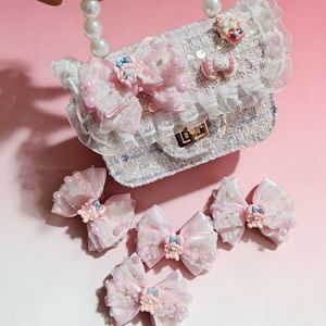 핑크 레이스 리본 커프스 단추 핸드메이드 귀여운 카와이 참 애니메이션 스타일 소녀풍 장식품 - Product Image 3