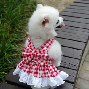 Pet Dog Plaid Dress With Bow And Lace <b>Skirt</b> For Small Breeds Like Pomeranian Bichon Frise Teddy - Product Image 2