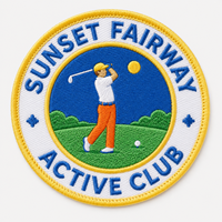 Parche Bordado Personalizado AWELLS para Golf, Redondo, con Diseño de Atardecer en el Fairway, Insignia del Club para Chaquetas, Gorras, Bolsas y Artículos Deportivos