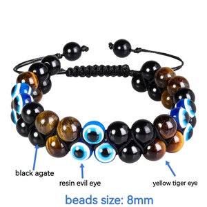Bracciale Intrecciato Bohemien all'Ingrosso con Ematite, Occhio di <span class=keywords><strong>Tigre</strong></span> e Occhio del Diavolo Blu, Perline di Cristallo a Forma di Occhio per Creazione Gioielli, Sfera Trendy - Product Image 4
