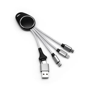 Câble USB 5-en-1 tressé en nylon avec logo LED, double entrée Type-C, idéal pour les cadeaux – Vente Flash - Product Image 5