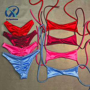 Lüks kadın saten mikro Bikini yüksek kalite Backless mayo 2 parça Set leopar ön özelleştirilebilir sahip takı - Product Image 1