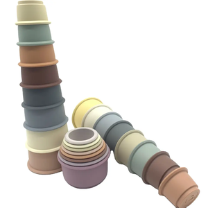 재미있는 교육 스택 업 컵 플라스틱 부드러운 젖니 장난감 쌓기 중첩 장난감 스태커 컵 무키 아기 스태킹 컵 장난감 - Product Image 4