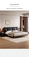 Lit de luxe en cuir pleine fleur, lit double noir minimaliste italien moderne, lit en cuir de vachette de première qualité pour projets haut de gamme