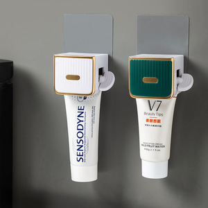 <b>Toothpaste</b> Dispenser Wall Mounted Adhesive Rectangular Green And White For Bathroom Use - Product Image 4
