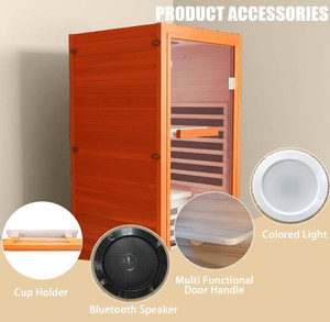 Sauna de Infrarrojos Lejanos para el Hogar, 1065W 120V, Sauna Seca de Madera con Luz Roja y Función de Música Bluetooth, Gran Venta - Product Image 5