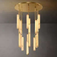 Lustre long en cuivre noir pour escalier à double étage, design simple et rotatif, pour escalier transfrontalier