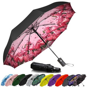 Paraguas de Viaje Compacto Resistente al Viento con Impresión Personalizada, Paraguas Automático - Paraguas Automático Plegable Pequeño para Viaje - Product Image 1