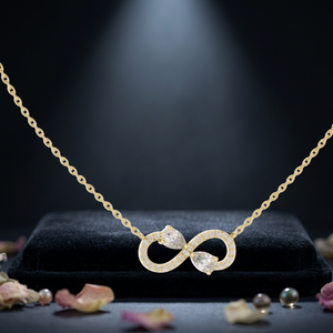 Premium Pave <b>Infinity</b> Classic Pendant <b>Necklace</b> Solid <b>Gold</b> Fine Women Pear Cut Two Stone Filled Lab Grown Engagement Gift Love - Product Image 1