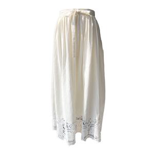 Women's <b>White</b> Vintage Natural Summer <b>Midi</b> A-Line <b>Skirt</b> Flared Cotton-Linen with Hollow Out Design - Product Image 1