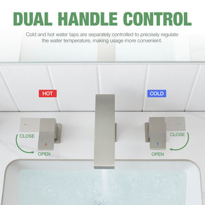 Robinet de lavabo carré à deux poignées de 8 pouces, robinet en céramique monté sur le pont en acier inoxydable 304 pour chambre à coucher salle de bain - Product Image 5