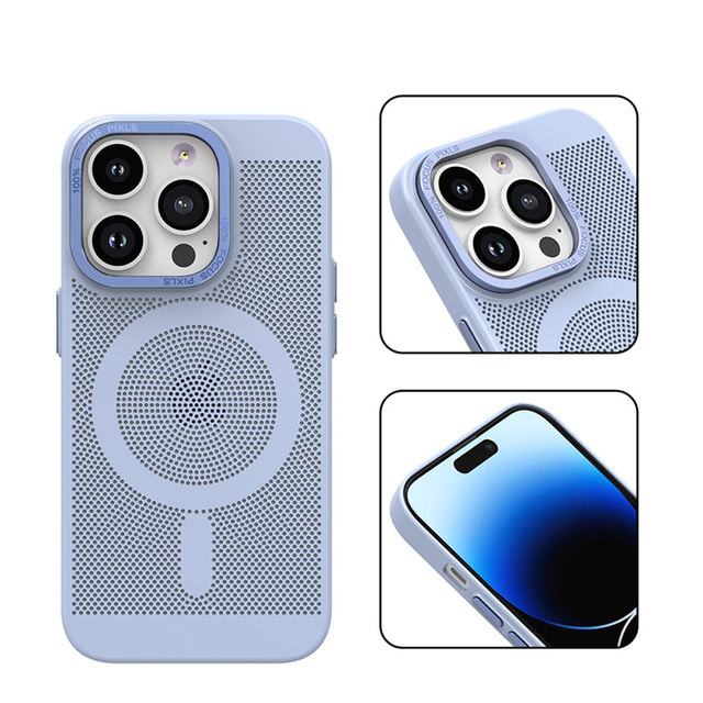 Factory Honeycomb Mesh Breathable Magnetic Wireless Charging PC Shockproof Mobile Phone Cover Case for Iphone12 13 14 15 Pro Max