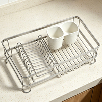 Égouttoir à vaisselle classique en métal antirouille pour comptoir, support de rangement pour assiettes et bols avec porte-ustensiles