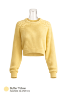 Pull court côtelé en crochet pour femme, col rond, sans manches, épais, avec logo frontal, jaune pastel, pour l'automne