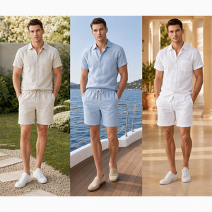 Conjunto de Verano para Hombre, Estilo Japonés, Camisa de Manga Corta con Cuello y Pantalones Cortos de Lyocell Fresco, Cómodo, Transpirable y de Color Sólido - Product Image 2